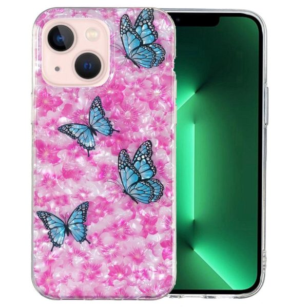 iPhone 15 Fleksibel Plastik Cover - Lyserød m. Blomster og Sommerfugle For Discount