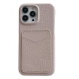 iPhone 15 Litchi Læderbetrukket Plastik Cover m. Kortholder - Beige Fashion