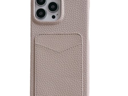 iPhone 15 Litchi Læderbetrukket Plastik Cover m. Kortholder - Beige Fashion