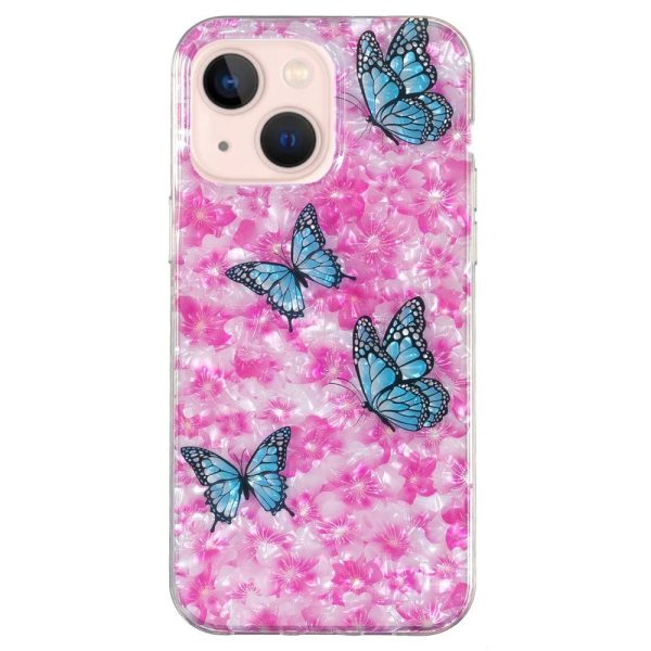 iPhone 15 Fleksibel Plastik Cover - Lyserød m. Blomster og Sommerfugle For Discount