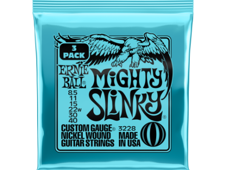 Ernie Ball 3228EB Mighty Slinky Electric Guitar Strings 8.5-40 3-Pack For Sale