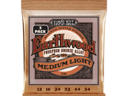 Ernie Ball 3546EB Earthwood Phosphor Bronze Acoustic Guitar Strings 12-54 3-Pack Hot on Sale