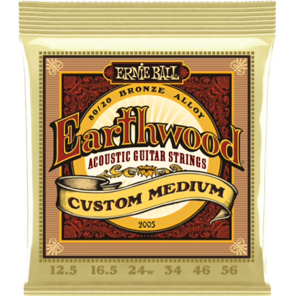 Ernie Ball 2005EB Earthwood Custom Medium 80 20 Acoustic Guitar Strings - 12.5-56 Supply