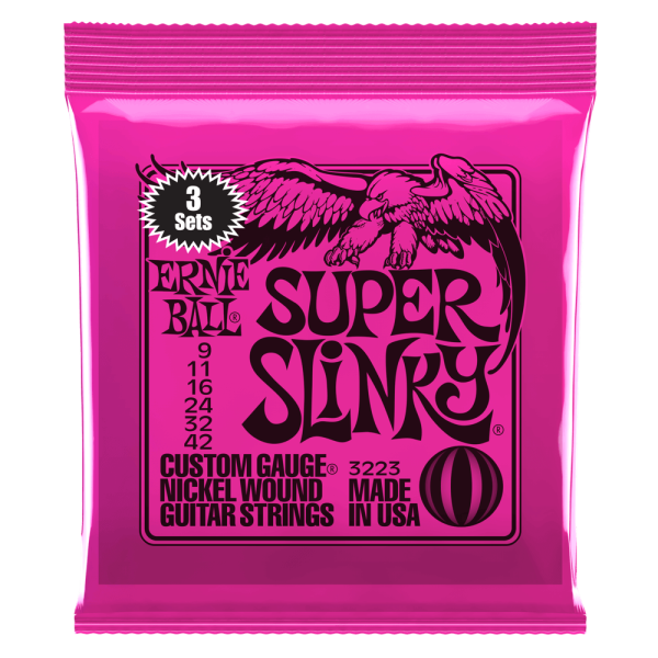 Ernie Ball 3223EB 3-Pack Super Slinky Electric Strings 9-42 Hot on Sale