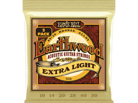 Ernie Ball 3006EB Earthwood 80 20 Bronze Acoustic Guitar Strings - 10-50 3-Pack For Sale