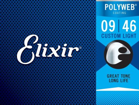 Elixir 12025 Polyweb Coated Custom Light Nickel Plated Steel Electric Guitar Strings - .009-0.46 Fashion