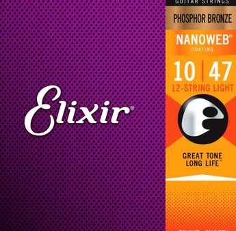 Elixir 16152 Nanoweb Coated Phosphor Bronze Acoustic Guitar 12 Strings - .010-.047 Hot on Sale