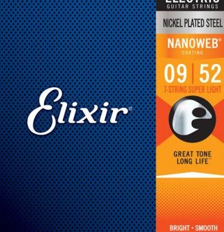 Elixir 12007 NanoWeb Super Light Nickel Plated Steel Electric Guitar 7 Strings - .009-.052 Online