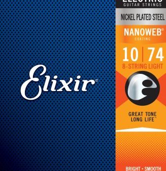 Elixir 12062 NanoWeb Light Nickel Plated Steel Electric Guitar 8 Strings - .010-.074 For Cheap